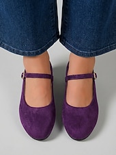 baratos Sapatilhas de mulher-Sapatilhas Mary Jane femininas roxas - sapatos de camurça sintética com tira ajustável, calçados casuais leves para o trabalho e viagens. &amp;uso diário