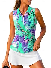 preiswerte Damenbluse-Damen Abstrakt Oberteile Sporthemd Golf-Poloshirt Tennis Shirt Ärmellos Reißverschluss Blumen UPF50+ UV-beständig Hohe Elastizität Feuchtigkeitsableitend Atmungsaktiv Tennis Golfspiel Pickleball