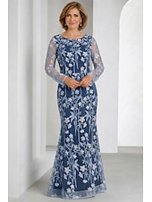 abordables Largo del piso-Dos Piezas Corte A Hasta el Suelo Vestido de Madrina Manga Larga Camiseta con cuello redondo Elegante Vintage Embellecido Formal Invitado a la boda Fiesta de Boda Encaje con Bordados Apliques