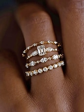 baratos Anéis Femininos-Conjunto de 4 anéis de cristal empilháveis para mulheres, estilo boho, banhados a ouro/prata, joias elegantes para praia e uso diário. &amp;roupa de festa