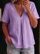  Mujer Camisa Blusa Elegante Bohemia Manga Corta Escote en Pico Tops largos Playa Negro Blanco Azul cielo Morado Dorado Verano Primavera