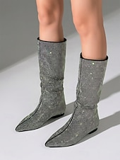 cheap Fashion Boots-Women's Sparkly Rhinestone Knee High Boots - Sexy Pointed Toe Slouchy Boots for Parties and Night Out