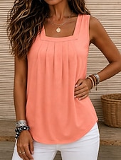 abordables Tanque Sencillo-Mujer Tanque Color sólido Vintage Elegante Básico Sin Mangas Escote Cuadrado Tops regulares Casual Diario Azul Piscina Blanco Naranja Verde Trébol Gris Verano Primavera