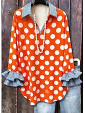 preiswerte Streifen- und geometrische Blusen-Damen Hemd Freizeithemd Rüsche Grafik Tupfen Farbblock Elegant Bohemien Aktiv Langarm Rüschenärmel V Ausschnitt Lange Oberteile Lässig Blau Rosa Orange Aprikose Sommer Frühling Herbst Winter