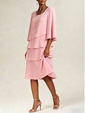 cheap Chiffon Dresses-Women's Midi Dress Chiffon Dress Cocktail Dress Wedding Guest Dress Elegant Fashion Modern Daily Outdoor Vacation Regular Fit Plain Long Sleeve Crew Neck Black Pink Navy Blue Apricot Summer Spring