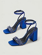 abordables Heeled Sandals-Women's Royal Blue Strappy High Heel Sandals - Elegant Cocktail Party Shoes