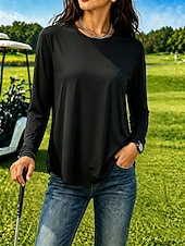 abordables Camiseta lisa-Mujer Dispersor de humedad Secado rápido Camiseta Tee Sensación de frescura Elegante Clásico Manga Larga Cuello Barco Tops regulares Casual Diario Gimnasia Negro Blanco Rosa Gris Verano Primavera