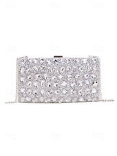preiswerte Clutches &amp; Taschen für die Abendgarderobe-Luxuriöse Damen-Abendclutch mit Strasssteinen, goldfarbene, kristallverzierte Handtasche mit festem Rahmen und Kettenriemen für formelle Hochzeiten, Cocktailpartys und Galaveranstaltungen
