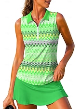 cheap Women's Shirt-Women's Geometric Stripes Tops Sport Shirt Golf Polo Shirt Tennis Shirt Sleeveless Zipper Floral UPF50+ UV Resistant High Elasticity Moisture Wicking Breathable Tennis Golf Running Turndown Zip Collar