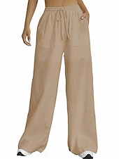 preiswerte weites Bein und hohe Taille-Damen Schlaghose Elegant Mode Volle Länge Hohe Taille Einfarbig Kordelzug Komfort Unelastisch Lässig Urlaub Schwarz Weiß Himmelblau Kamel Sommer Frühling Lässiger Schnitt