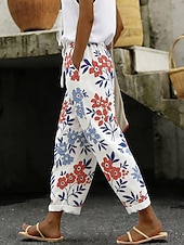  女性用 スラックス カジュアルパンツ 旅行度假风 カジュアル 足首丈 ナチュラルウエストPantsアメリカ独立記念日 グラフィック フラッグ アメリカの国旗 ドローストリング パッチワーク ポケット 快適 履き心地よい 伸縮性なし 日常 バケーション フォーマル ブルー ルビーレッド 夏 春 ルーズフィット