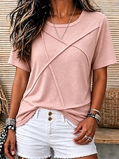 voordelige T-shirts-Dames T-shirt Lapwerk Effen Kleur Effen Vintage Casual Korte mouw Vleermuismouw Ronde hals Normale tops Casual blauw Zwart Blozend Roze Oranje Zomer Lente
