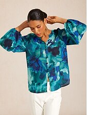cheap Blouses &amp; Shirts-Abstract Floral Chiffon Crop Top