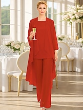 abordables Trajes de pantalón de mamá-Traje de pantalón Traje de 3 piezas Hasta el Suelo Vestido de Madrina Sin Mangas Barco de cuello Elegante Talla Grande Bolero incluido Invitado a la boda Gasa Vestidos de chaqueta con Un Color