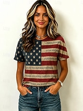  American Independence Day Women's T Shirt Print Graphic American Flag Vintage Fashion Casual Short Sleeve Crew Neck Regular Tops Casual Daily Weekend Maroon White Red Summer Spring
