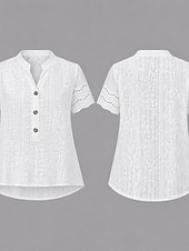 economico Bluse Eleganti-Per donna Camicia Camicia traforata Top traforato Blusa Traforato Elegante Moda Quotidiano Manica Corta Scollo a V Top Regolari Casuale Bianco Estate Primavera