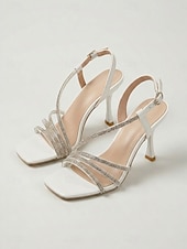 abordables Sandales à talons-Sandales à talons hauts nude à brides pour femmes - talons élégants ornés de strass pour cocktails et soirées.