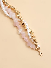 billiga Kvinnors halsband-Damhalsband med lager på lager och imitationspärlor, rosa stenar och guldpärlor, elegant chokerhänge för vardagsbruk, semester, trädgårdsfest och semiformella tillfällen
