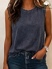 economico Serbatoio Semplice-Per donna 100% cotone Lavaggio acido Lavaggio vintage Grafico Semplice Elegante Classico Senza Maniche Girocollo Top Regolari Casuale Cenere Nero Rosso Marrone Grigio scuro Estate Primavera