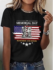  American Independence Day Women's T Shirt Print Graphic Flag Letter Vintage Fashion Stylish Short Sleeve Crew Neck Round Neck Regular Tops Casual Daily Weekend Black White Red / Blue Summer Spring