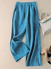 economico Fondi-Per donna Pantaloni in cotone e lino Pantaloni Pantaloni Estivi Pantaloni Larghi Vacanza Essenziale Casual Lunghezza intera Vita Alta Semplice Tasca Gamba larga Fascia Elastica Morbido Confortevole