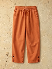 cheap Bottoms-Women's Cotton Linen Shorts Capri Pants Slacks Summer Shorts Casual Calf-Length Natural Plain Pocket Elastic Drawstring Design Comfy Outdoor Outdoor Going out Light Pink Orange red White Pink Summer