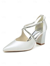 preiswerte Pumps mit Blockabsatz-Smaragdgrüne Satin-Pumps mit Blockabsatz – elegante Schuhe mit Strassriemen für Cocktailpartys und Abendveranstaltungen