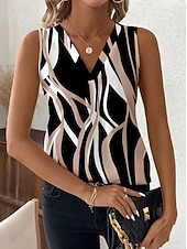 cheap Graphic Tank-Women's Tank Top Graphic Geometric Abstract Elegant Vintage Stylish Sleeveless V Neck Crop Tops Beach Wedding Casual Daily Blue White / Black White Light Green Brown Summer Spring