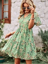 economico Abiti floreali-Per donna Abito al ginocchio Abito a Tubino Vacanza Casual Spiaggia Spiaggia Vestibilità regolare Floreale Grafico Manica Corta Scollo a V Blu Bianco Rosa Verde Estate Primavera