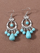 preiswerte Damen Ohrringe-Statement-Ohrringe aus türkisfarbener Legierung im Boho-Stil für Damen, vielseitig kombinierbar, übergroße Hängeohrringe für Strandurlaub, Sommerreisen und den Alltag.