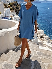cheap Plain Dress-Women's Mini Dress Casual Dress Summer Dress Elegant Fashion Modern Outdoor Vacation Going out Loose Fit Plain Short Sleeve V Neck Blue Khaki Black Red Summer Spring