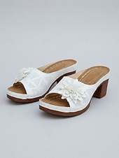 abordables Sandalias de tacón-Sandalias azules de tacón ancho con estampado floral para mujer: cómodas sandalias tipo mule sin cordones con suela acolchada para viajar y comprar. &amp;uso diario