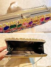 preiswerte Clutches &amp; Taschen für die Abendgarderobe-Luxuriöse Damen-Abendclutch mit Strasssteinen, goldfarbene, kristallverzierte Handtasche mit festem Rahmen und Kettenriemen für formelle Hochzeiten, Cocktailpartys und Galaveranstaltungen