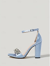 economico Invitato al matrimonio-Sandali da donna azzurri con tacco alto - eleganti scarpe da invitata a matrimoni con decorazioni di strass per cerimonie in città