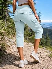 cheap Women's Cargo Pants-Women's Capri Pants Cargo Pants Elegant Sport Capris Medium Waist Solid Color Pocket Quick Dry Outdoor Inelastic Outdoor Travel Vacation Light Gray Dark-Gray Army Green Mint Green Summer Spring Loose