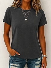  女性用 Tシャツ ホワイトコットントップ ヴィンテージウォッシュトップス アシッドウォッシュ 平織り ファッション スタイリッシュ パンクスタイル 半袖 クルーネック クロップトップ カジュアル 日常 ビーチ ブラック ホワイト グリーン グレー 夏 春