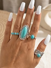preiswerte Damenringe-4-teiliges Set aus eleganten, ausdrucksstarken Türkisringen aus einer böhmischen Legierung für Damen – perfekt zum Stapeln und für den Strandurlaub oder den Alltag.