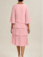 cheap Chiffon Dresses-Women's Midi Dress Chiffon Dress Cocktail Dress Wedding Guest Dress Elegant Fashion Modern Daily Outdoor Vacation Regular Fit Plain Long Sleeve Crew Neck Black Pink Navy Blue Apricot Summer Spring