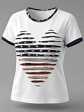  Giorno dell'Indipendenza Americana Per donna Maglietta Stampato Grafico Bandiera Lettera Vintage Moda Elegante Manica Corta Girocollo Top Regolari Casuale Quotidiano Weekend Blu Bianco Grigio Estate