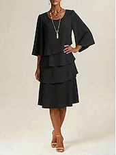 cheap Chiffon Dresses-Women's Midi Dress Chiffon Dress Cocktail Dress Wedding Guest Dress Elegant Fashion Modern Daily Outdoor Vacation Regular Fit Plain Long Sleeve Crew Neck Black Pink Navy Blue Apricot Summer Spring