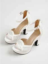 cheap Bride-Women's White Platform Sandals - Chunky Heel Bridal Shoes for Garden Weddings