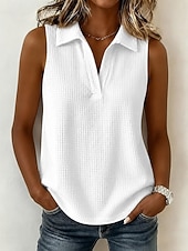  Per donna Camicia a nido d'ape Tinta unica Elegante Attivo Vacanza Senza Maniche Mezza Manica Scollo a V Top lunghi Quotidiano All'aperto Abbigliamento casual alla moda Bianco Arancione Verde Estate