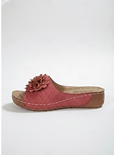 お買い得  Chinelos de slide-Women's Wedge Sandals with Floral Embellishments and Perforated Design – Comfortable and Stylish Summer Shoes for Casual Wear and Outdoor Events