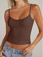 abordables Réservoir Simple-Femmes Débardeur Couleur Unie Élégant Occasionnel Sans manches Bretelles Fines Hauts Réguliers Occasionnel Quotidien Sports Bleu Kaki Noir Blanche Rose Claire Été
