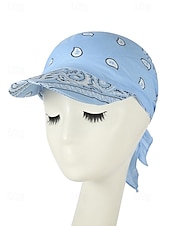 economico Cappelli da donna-Cappello da baseball da donna con bandana, traspirante, in poliestere, con laccetti posteriori, ideale come cappello da sole, con stampa paisley, perfetto per vacanze estive al mare, equitazione,