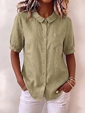  Pentru femei Cămașă Culoare solidă Elegant Zilnic Casual Manșon scurt Gulerul Peter Pan Topuri lungi Casual Zilnic Concediu Albastru piscină Verde salvie Roz Îmbujorat Trifoi Gri Vară Primăvară