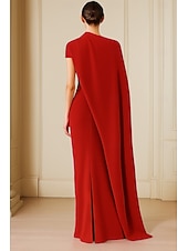 cheap Ball Gown Evening Dresses-Mermaid Trumpet Floor Length Evening Gown Elegant Celebrity Style Short Sleeve High Neck Garden Party Wedding Stretch Crepe with Pleats