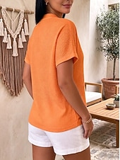 billiga Enkla blusar-Dam Våffelskjorta Ensfärgat Elegant Aktiv Semester Ärmlös Halvlång ärm V-hals Vanliga toppar Ledigt Dagligen Utomhus Blå Vit Orange Sommar Vår Höst