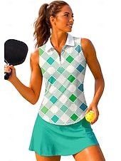 baratos Camisa Feminina-Mulheres Xadrez Tops Camisa Esportiva Camisa polo de caminhada Camisa de tênis Sem Manga Zíper Floral UPF50+ Resistente a UV Elasticidade Alta Pavio Humido Respirável Voleibal Tênis Golfe Aberto para