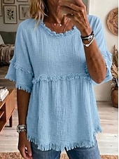  Per donna Camicia Camicia Boho Camicia casual Tinta unica Elegante Bohemien Attivo Manica Corta Top lunghi Casuale Quotidiano Ferie Blu Nero Bianco Rosa Verde Estate Primavera